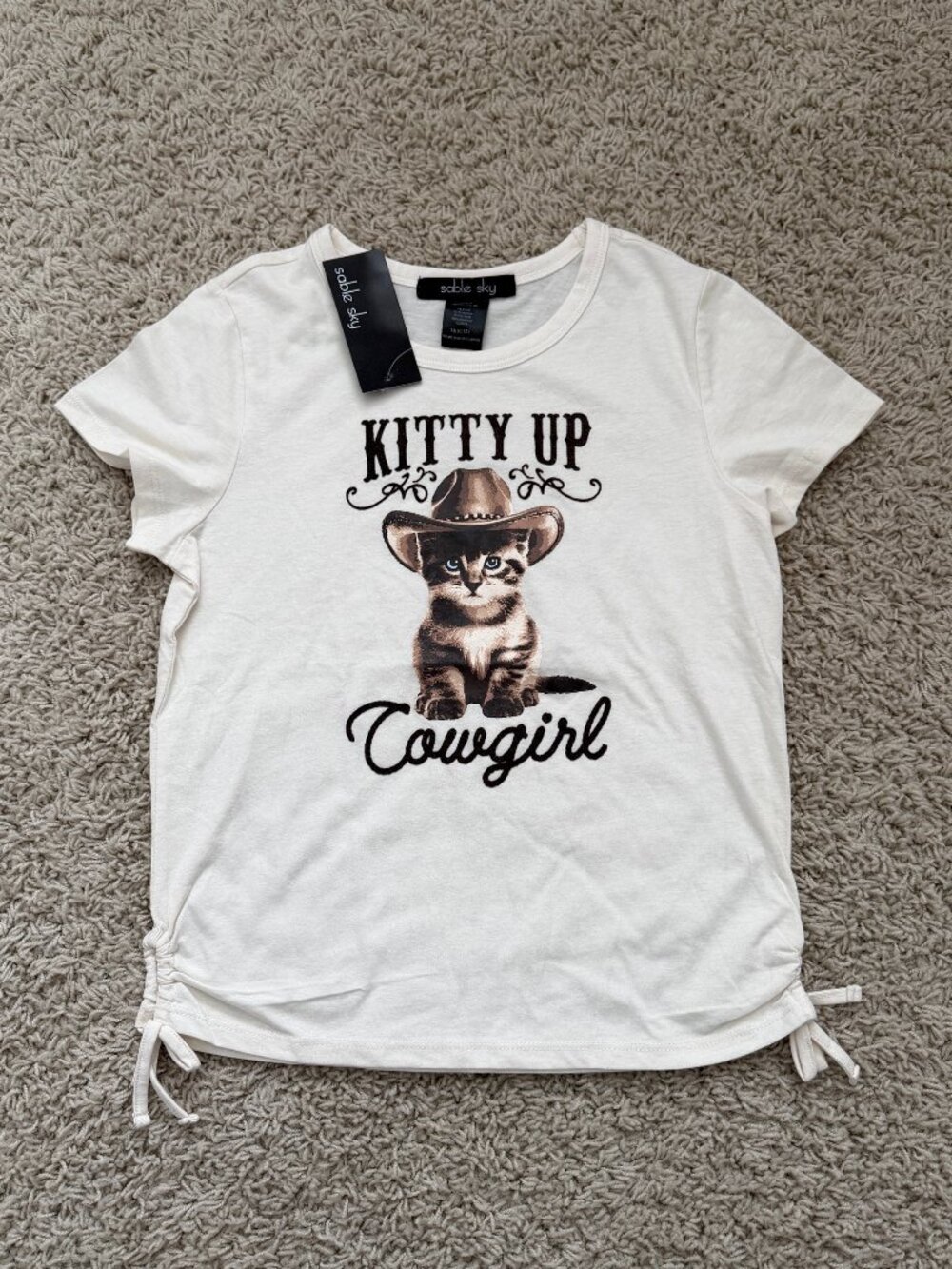 NWT Sable Sky Kitty Up Cat Cowgirl Tee Cream Size M